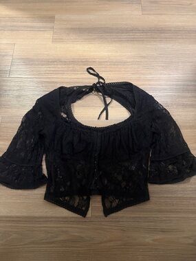 Urban Outfitters Black Lace Tie-Back Peasant Top BNWOT going out top